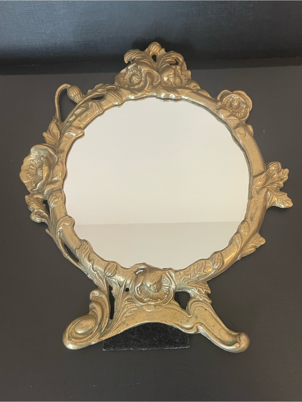 Antique Art Nouveau Tabletop Mirror Brass Victorian